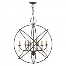  40906-07 - 6 Light Bronze with Antique Brass Finish Candles Globe Pendant Chandelier