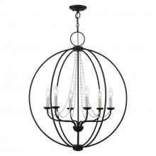  40916-04 - 6 Light Black with Brushed Nickel Finish Candles Globe Pendant Chandelier