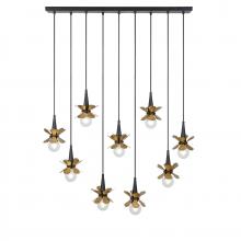  1-2185-9-103 - Portinatx 9-Light Linear Chandelier in Satin Black with Hammered Gold by Breegan Jane