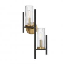  9-1905-2-143 - Midland 2-Light Wall Sconce in Matte Black with Warm Brass Accents