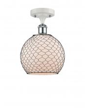 Innovations Lighting 516-1C-WPC-G121-8CBK-LED - Farmhouse Chicken Wire - 1 Light - 8 inch - White Polished Chrome - Semi-Flush Mount