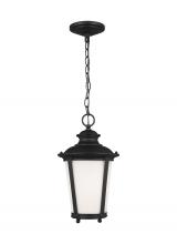  62240-12 - Cape May traditional 1-light outdoor exterior hanging ceiling pendant in black finish with etched wh