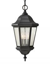  OL5911BK - Martinsville traditional 3-light outdoor exterior pendant lantern in black finish with clear seeded