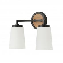  150821WK-546 - 2-Light Vanity in Matte Black and Mango Wood with Soft White Glass