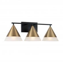  151931AB - 3-Light Cone Vanity in Black with Aged Brass and Frosted Glass Shades