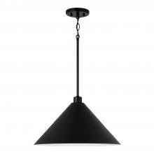  351311MB - 1-Light Metal Cone Pendant in Matte Black with White Interior