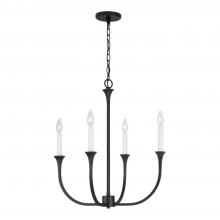  452341BI - 4-Light Chandelier in Black Iron with Interchangeable White or Black Iron Candle Sleeves
