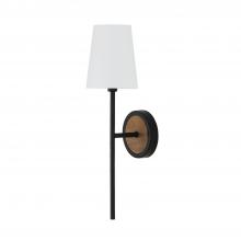  650811WK-709 - 1-Light Sconce in Matte Black and Mango Wood with Removable White Fabric Shade