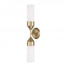  652421MA - 2-Light Cylindrical Sconce in Matte Brass with Soft White Glass