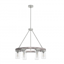 Hunter 19211 - Hunter Devon Park Brushed Nickel and Grey Wood with Clear Glass 6 Lt Chandelier Ceiling Lt Fixture