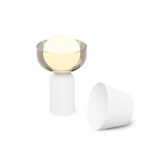 Koncept Inc GUY-MWT+BDGY - Guy LED Lantern with Shade (Matte White) w/ Bowl Collar (Dark Grey Glass)