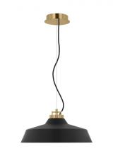  SLPD12827BNB - The Forge Large Short 1-Light Damp Rated Integrated Dimmable LED Ceiling Pendant in Natural Brass