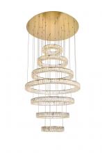Elegant 3503G7LG - Monroe 40 inch LED seven ring chandelier in gold