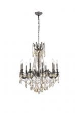 Elegant 9210D28PW-GT/RC - Rosalia 10 Light Pewter Chandelier Golden Teak (Smoky) Royal Cut Crystal