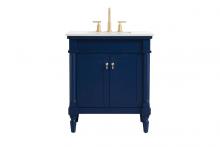  VF13030BL-VW - 30 Inch Single Bathroom Vanity in Blue with Ivory White Engineered Marble