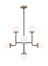 3187908EN-848 - Cafe mid-century modern 8-light LED indoor dimmable ceiling chandelier pendant light in satin brass
