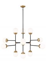  3187912-848 - Cafe mid-century modern 12-light indoor dimmable ceiling chandelier pendant light in satin brass gol