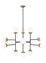  3187912EN-848 - Cafe mid-century modern 12-light LED indoor dimmable ceiling chandelier pendant light in satin brass