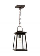  6248401-71 - Founders modern 1-light outdoor exterior ceiling hanging pendant in antique bronze finish with clear
