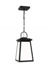  6248401EN3-12 - Founders modern 1-light LED outdoor exterior ceiling hanging pendant in black finish with clear glas