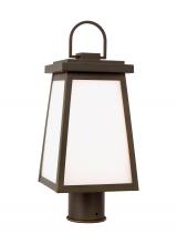  8248401EN3-71 - Founders modern 1-light LED outdoor exterior post lantern in antique bronze finish with clear glass
