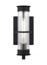  8526701-12 - Alcona transitional 1-light outdoor exterior small wall lantern in black finish with clear fluted gl