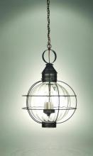  2852-DAB-LT3-CLR - Caged Round Hanging Dark Antique Brass 3 Candelabra Sockets Clear Glass