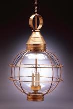  2862-DAB-LT3-CLR - Caged Round Hanging Dark Antique Brass 3 Candelabra Sockets Clear Glass