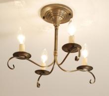  984F-RB-LT4 - Flush S-Arms With Curl Raw Brass 4 Candelabra Sockets