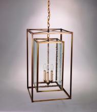  SS1424-AB-LT3-CLR - Square Hanging Inside Square Antique Brass 3 Candelabra Sockets Clear Glass